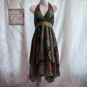FLYING tomato Multi Color Filigree Pattern Fit and Flare Halter Dress Size S